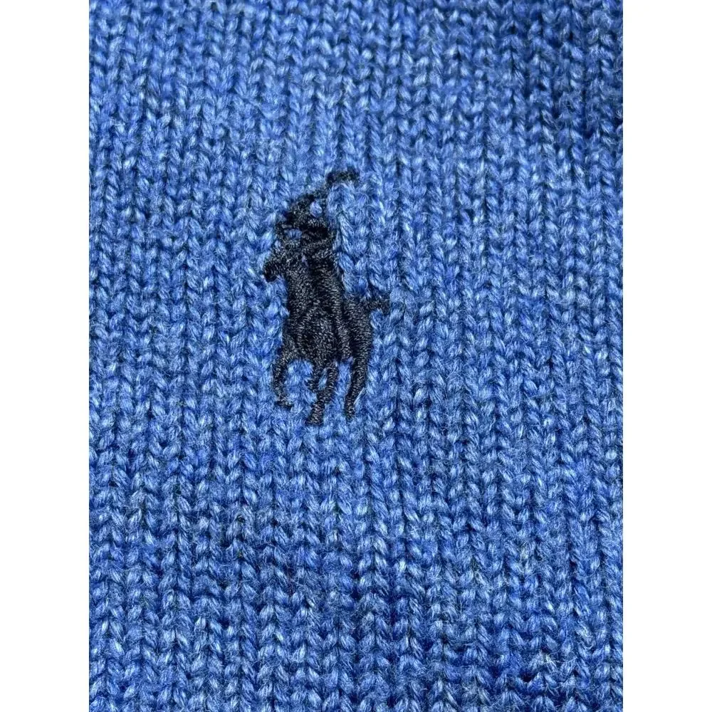 Polo Ralph Lauren Blue Ribbed Knit Mock Neck Button Pullover Sweater Logo XL